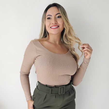 Top manga larga rib acanalado reversible con doble tela. Escote redondo y cruzado. Disponible en 5 colores. Jessi Boutique.
