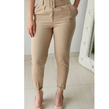 Pantalón sastre tiro alto paper bag con cinturón de hebilla. Lino tela gruesa. Disponible en gris, marrón, rojo, verde militar y más colores. Tallas S a XL. Jessi Boutique.