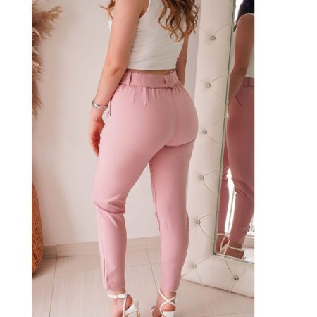 Pantalón sastre tiro alto slim fit con cinturón de hebilla extraíble y cintura entresortada (elástica) atrás. Lino. Rosa y Gris. Jessi Boutique.