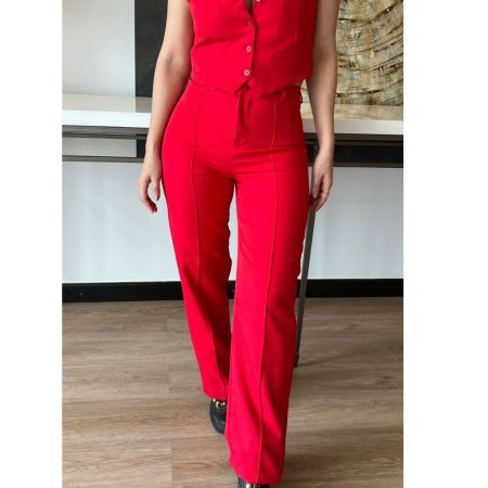 Conjunto sastre de dos piezas: chaleco clásico forrado con botones y pantalón recto con costura frontal. Disponible en negro, blanco, rosa y azul celeste. Jessi Boutique
