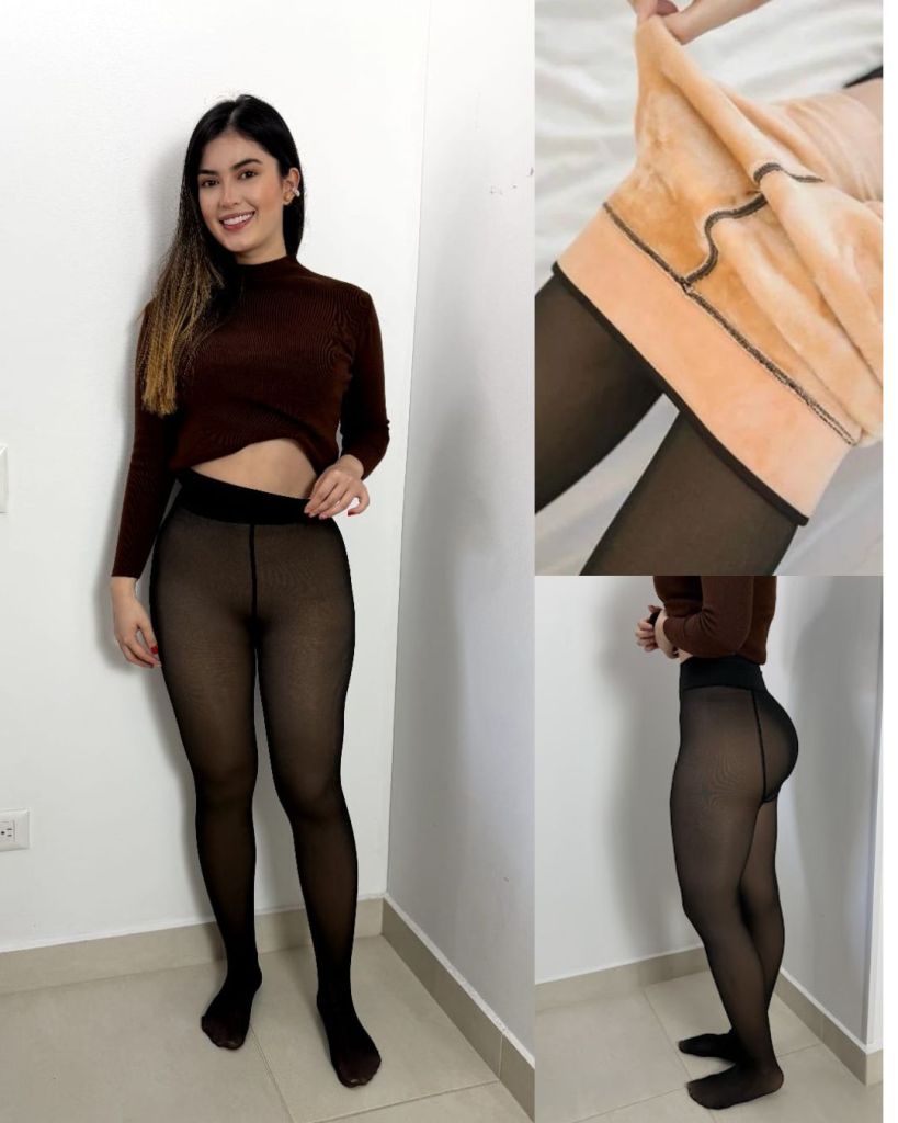 Medias veladas térmicas efecto piel negras para mujer Jessi Boutique. Pantimedias afelpadas térmicas con forro peluche beige. Medias térmicas translúcidas moldeadoras Ibagué Colombia. Pantimedias para frío resistentes